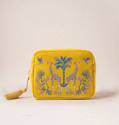 Elizabeth ScarlettElizabeth Scarlett Wild Giraffe Palm Velvet Wash Bag Mustard YellowAccessories - Blue Water Clothing
