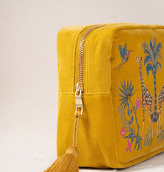 Elizabeth ScarlettElizabeth Scarlett Wild Giraffe Palm Velvet Wash Bag Mustard YellowAccessories - Blue Water Clothing