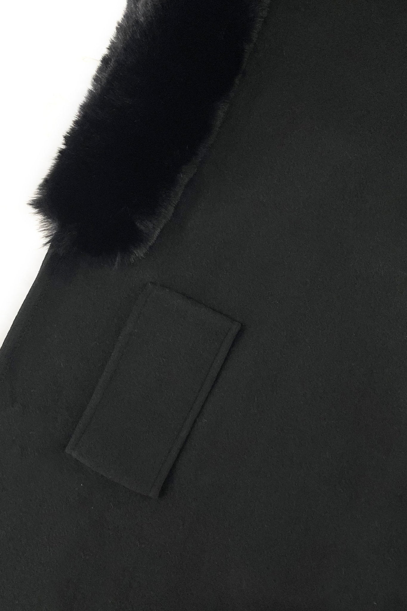 Faux Fur Trim Pull Through Wool Cape - Blue Water Clothing