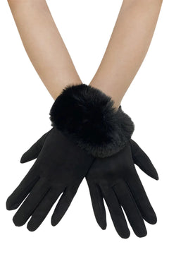 Faux Fur Trim Suede Touch Screen Gloves - Blue Water Clothing