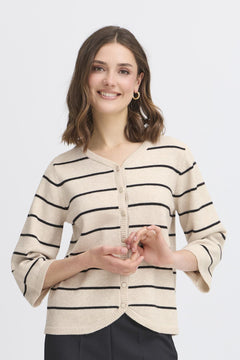 FransaFransa FRBitte Cardigan 2TopsLimestone Melange - Blue Water Clothing