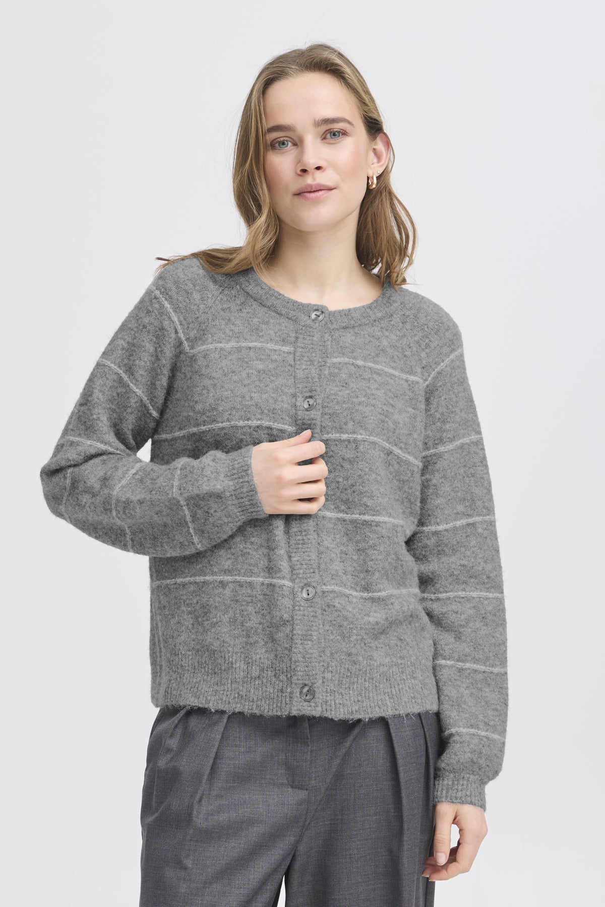 FransaFransa FRKendra Cardigan 1TopsAsphalt Melange - Blue Water Clothing