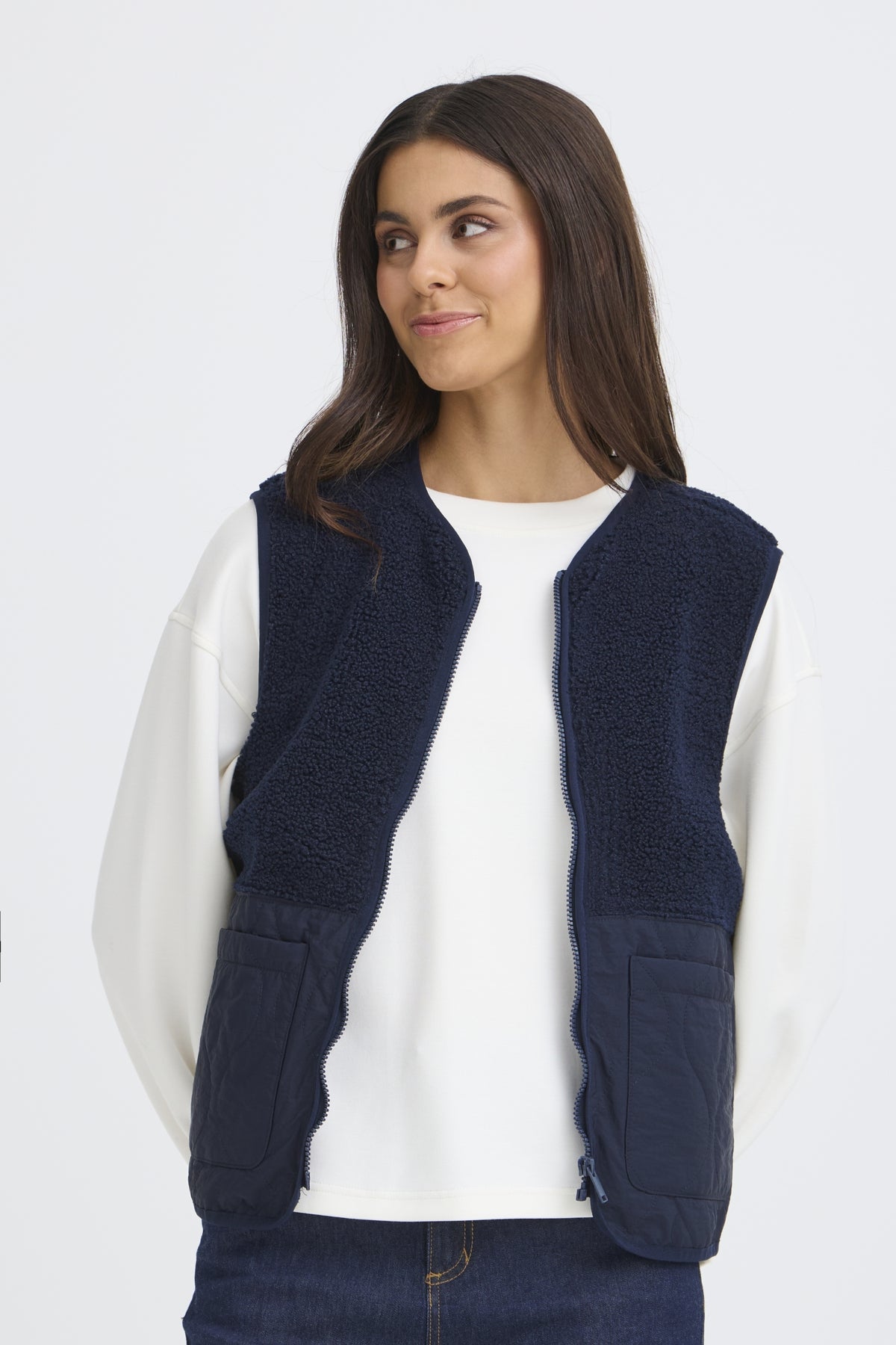 FransaFransa FRMIKALA Fleece Gilet 1FootwearPumice Stone - Blue Water Clothing