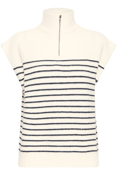 FransaFransa FRVINNA 1 Knitted Quarter Zip VestFootwearStripe Navy - Blue Water Clothing