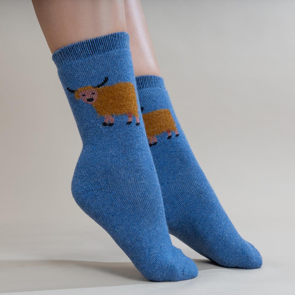 Gemjar SocksGemjar Wool Blend Fluffy Highland Cow SocksAccessories - Blue Water Clothing