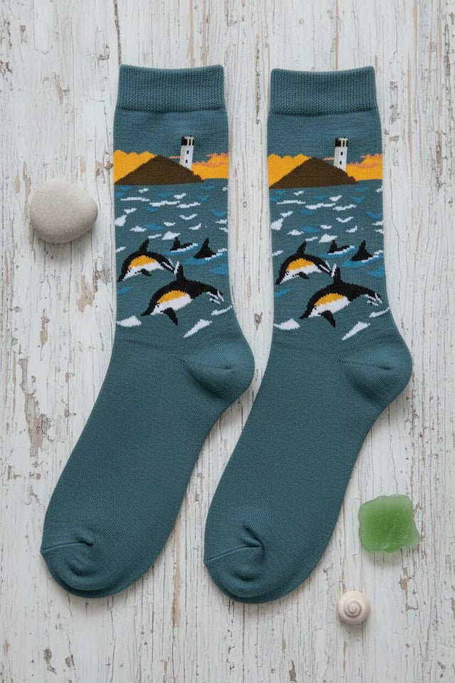 Gemjar Dolphin & Lighthouse Bamboo Socks - Blue Water Clothing