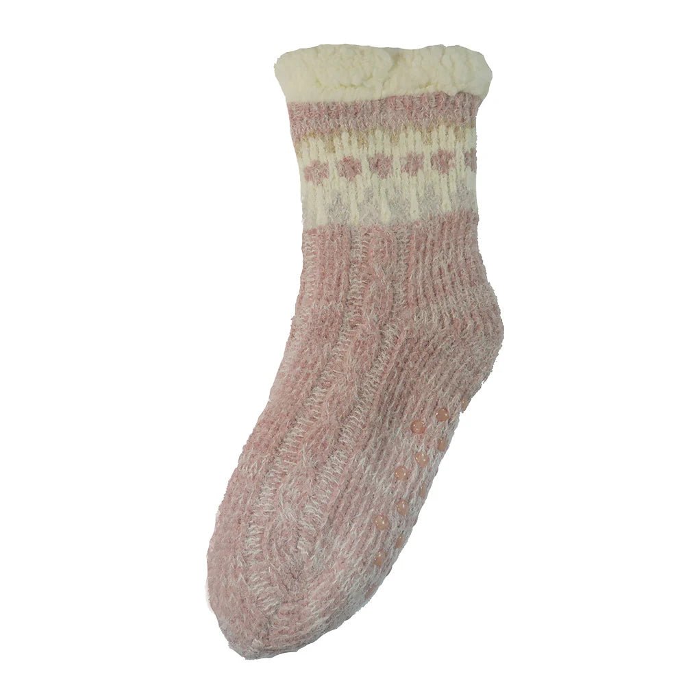 GemjarGemjar Pink patterned fleece lined cable knit slipper socksSocksPink - Blue Water Clothing