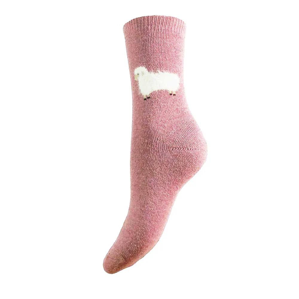 GemjarGemjar Thick pink socks with cream fluffy sheepSocksPink - Blue Water Clothing