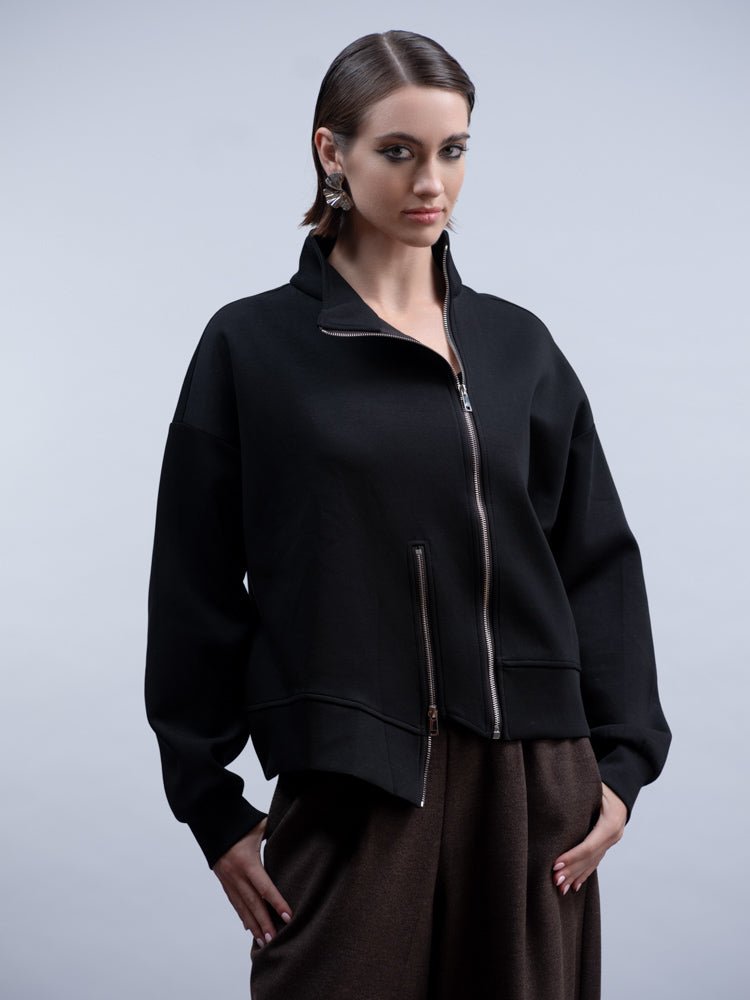 HaakoHaako Black Asymmetric Two Zip Jacket H2048JacketBlack - Blue Water Clothing