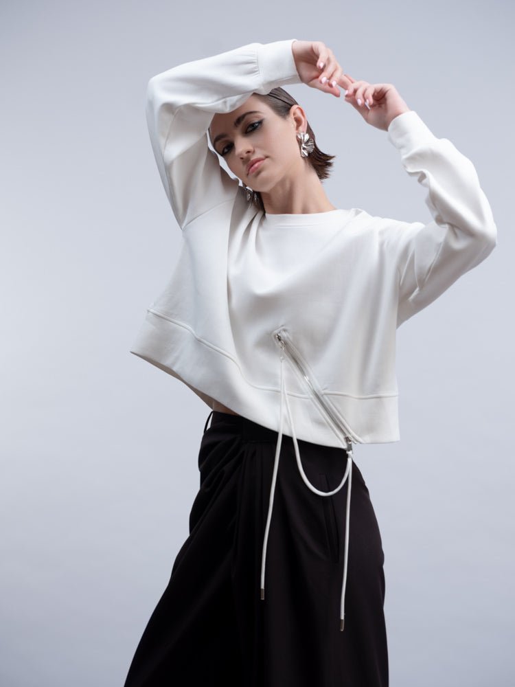 HaakoHaako Black Cropped Zip Sweatshirt H2006SweaterWhite - Blue Water Clothing