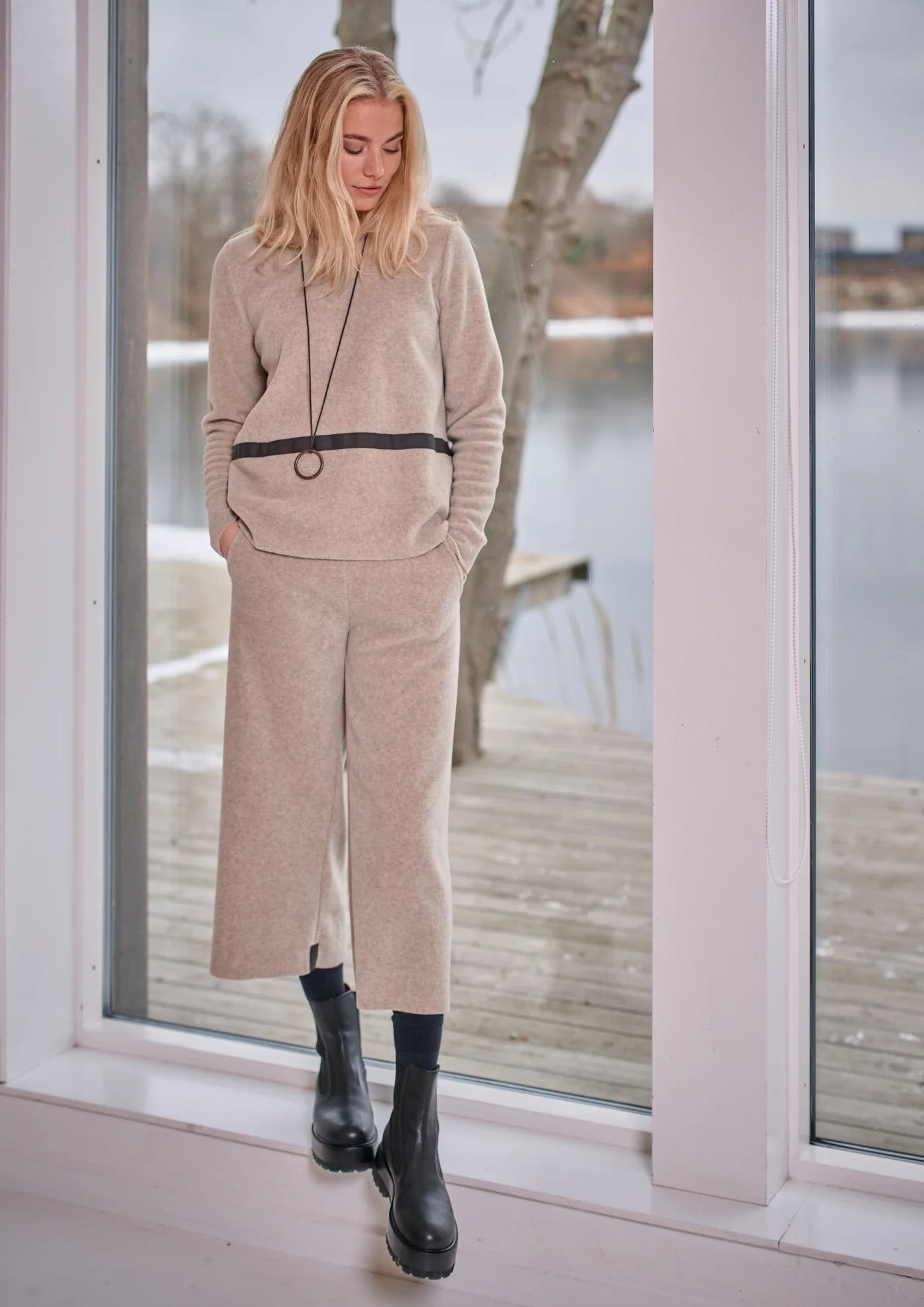 Henriette SteffensenHenriette Steffensen Flare Trousers 3/4 LengthClothingSand - Blue Water Clothing