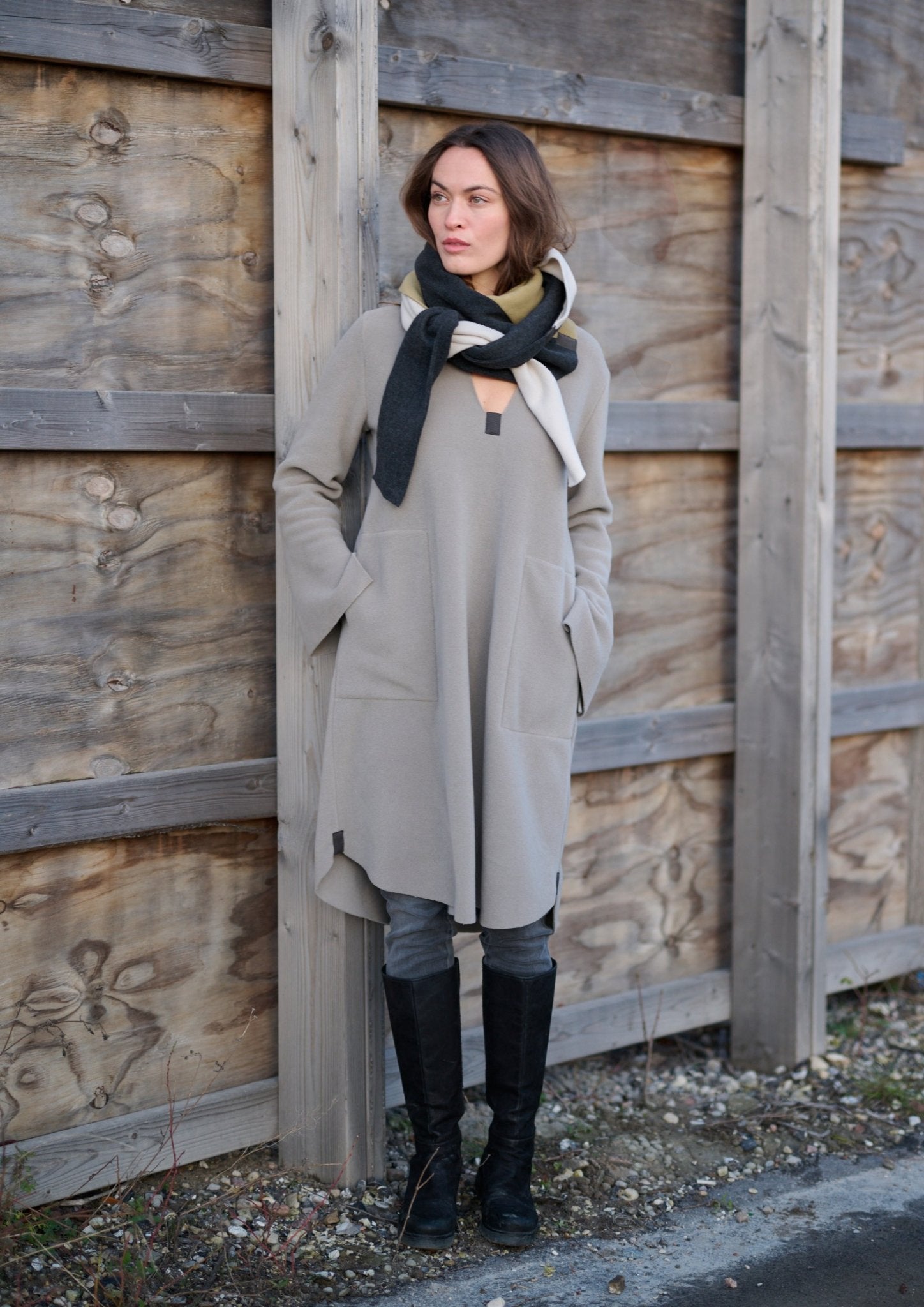 Henriette SteffensenHenriette Steffensen Fleece Tri Colour ScarfAccessoriesChocolate/Elephant/Kit - Blue Water Clothing