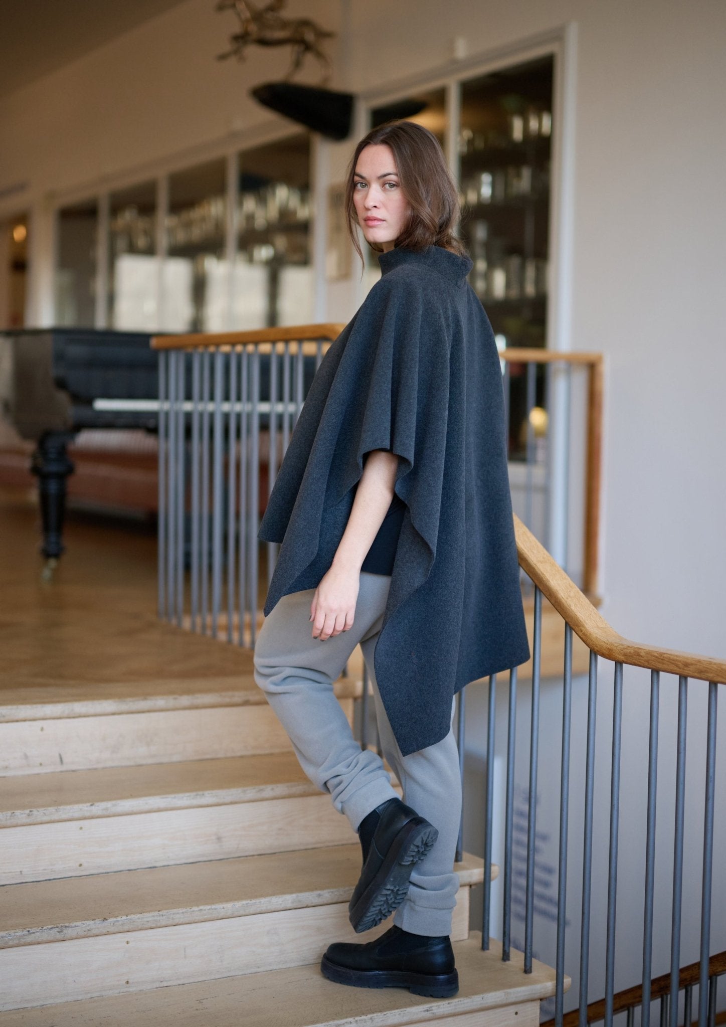 Henriette SteffensenHenriette Steffensen Loose Fleece PonchoTopsSoft Black - Blue Water Clothing