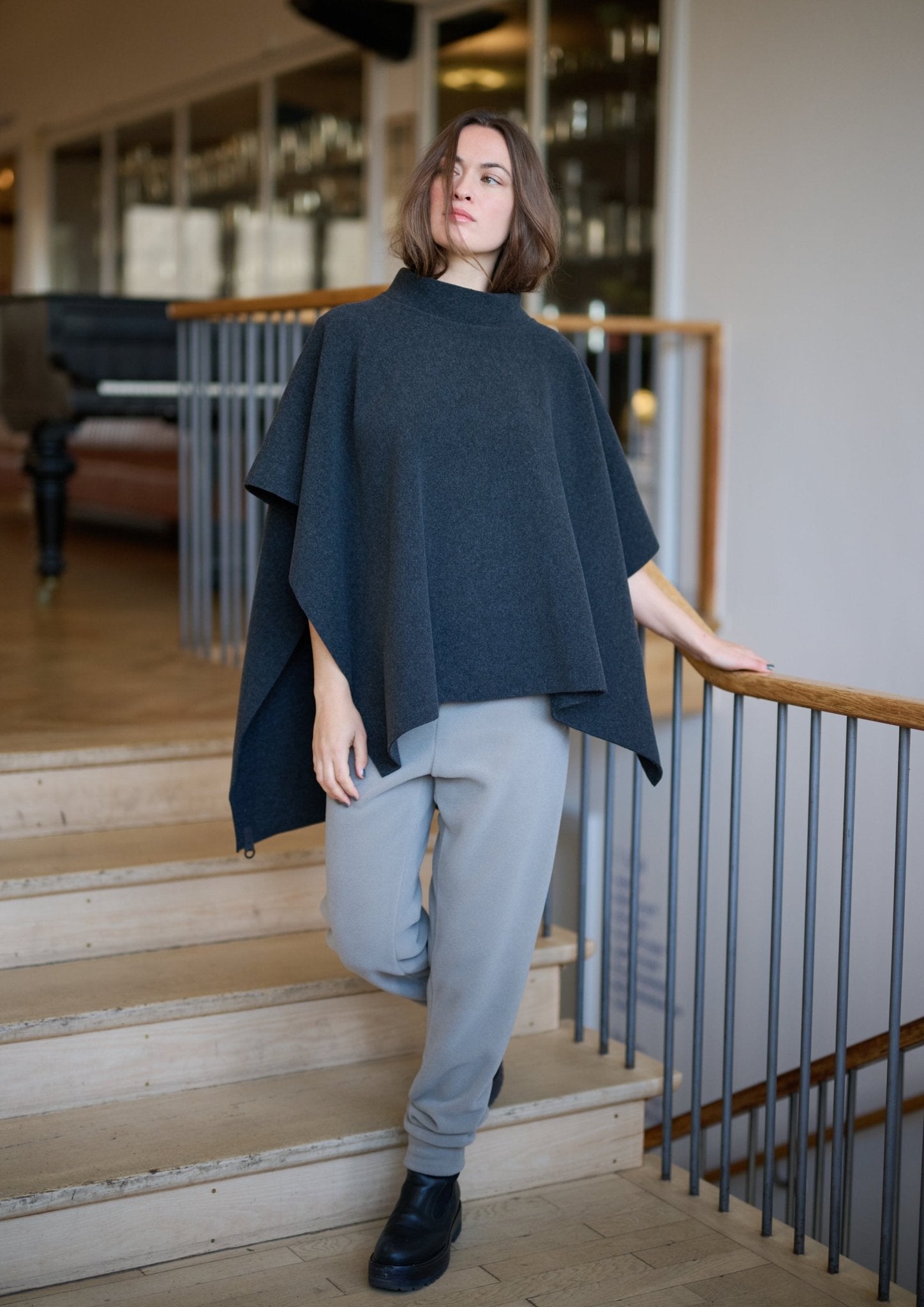 Henriette SteffensenHenriette Steffensen Loose Fleece PonchoTopsSoft Black - Blue Water Clothing
