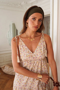 In April 1986In April 1986 Fael Strappy Floral Maxi DressDressesBeige - Blue Water Clothing