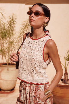 In April 1986In April 1986 Ilham Crochet Tank TopTopsEcru - Blue Water Clothing