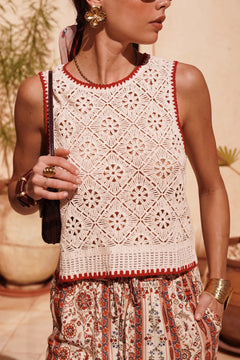 In April 1986In April 1986 Ilham Crochet Tank TopTopsEcru - Blue Water Clothing