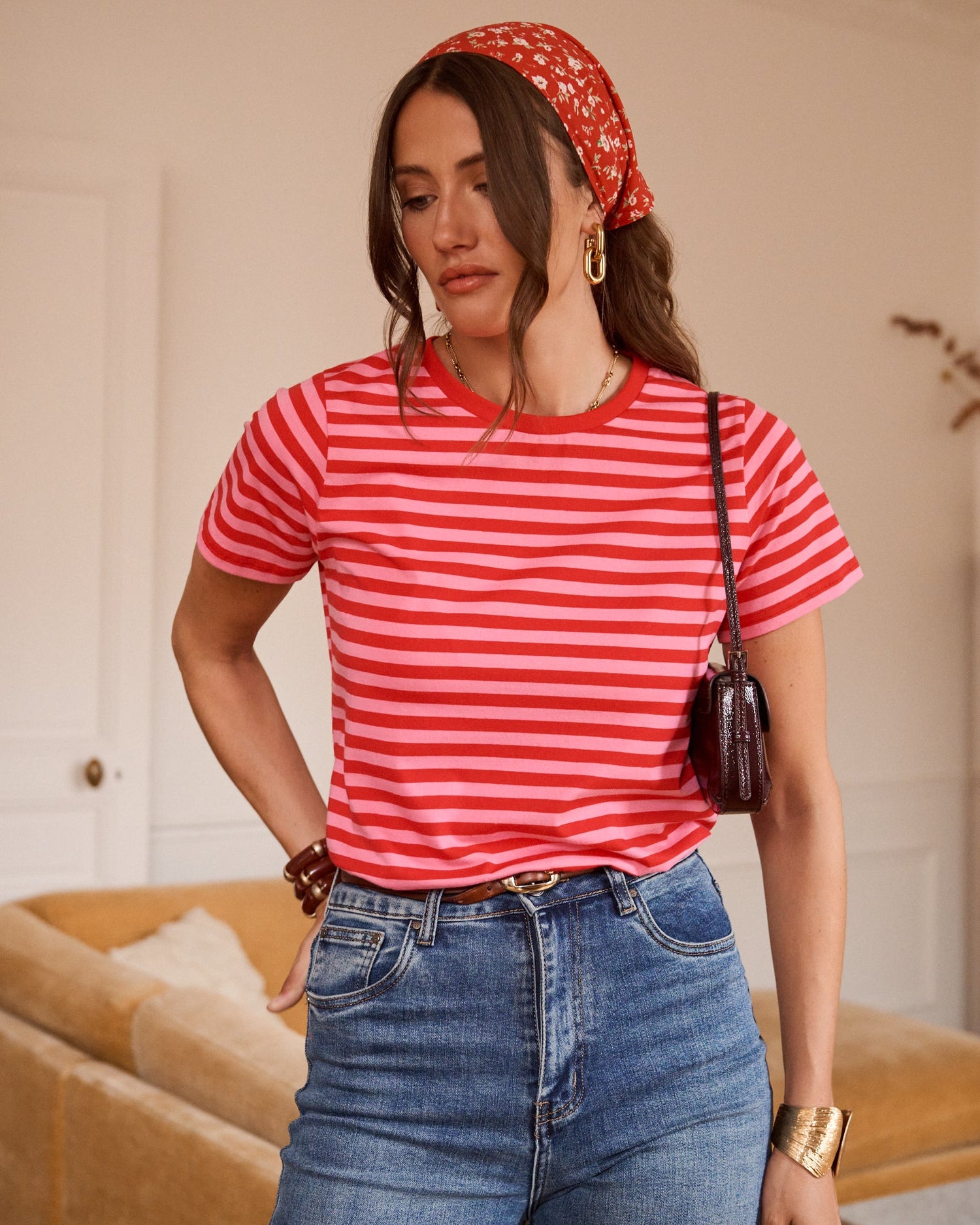 In April 1986In April 1986 R6923 Stripe T-ShirtTopsRed/Pink Stripe - Blue Water Clothing