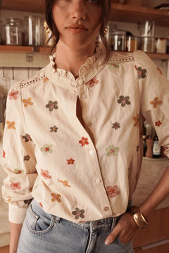 In April 1986In April 1986 Tobias Embroidered Flower Shirt BeigeShirts & BlousesBeige - Blue Water Clothing