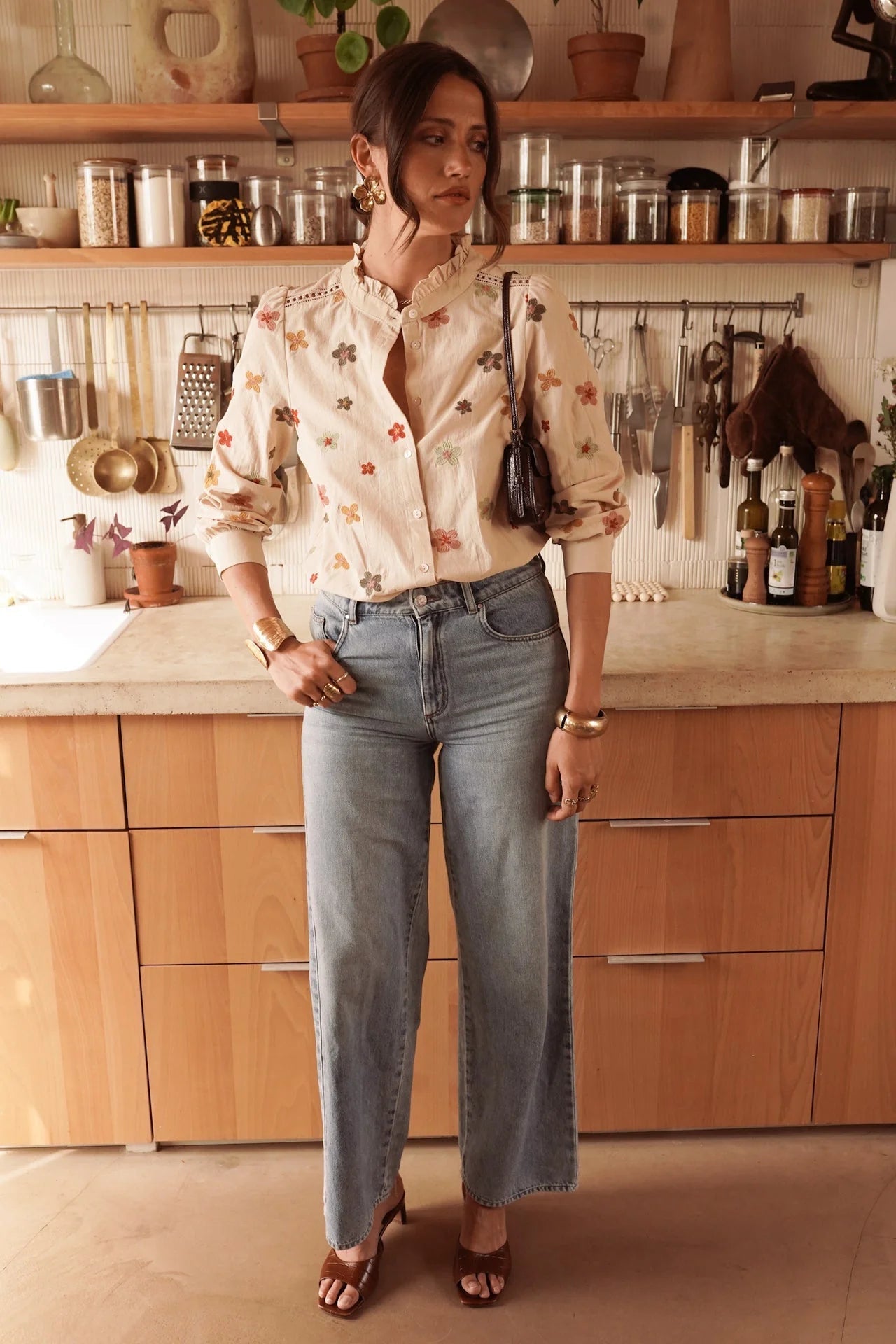 In April 1986In April 1986 Tobias Embroidered Flower Shirt BeigeShirts & BlousesBeige - Blue Water Clothing