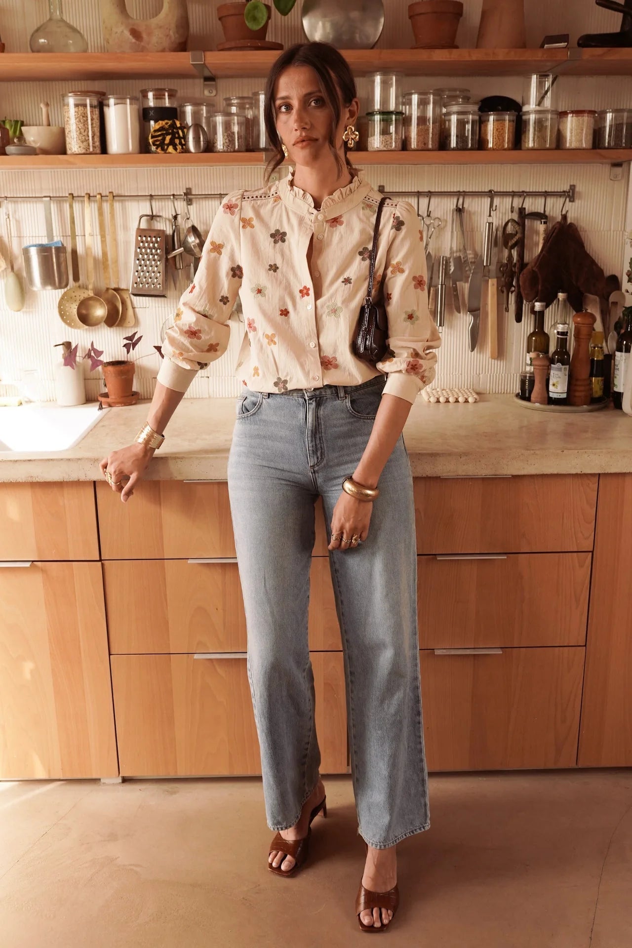 In April 1986In April 1986 Tobias Embroidered Flower Shirt BeigeShirts & BlousesBeige - Blue Water Clothing