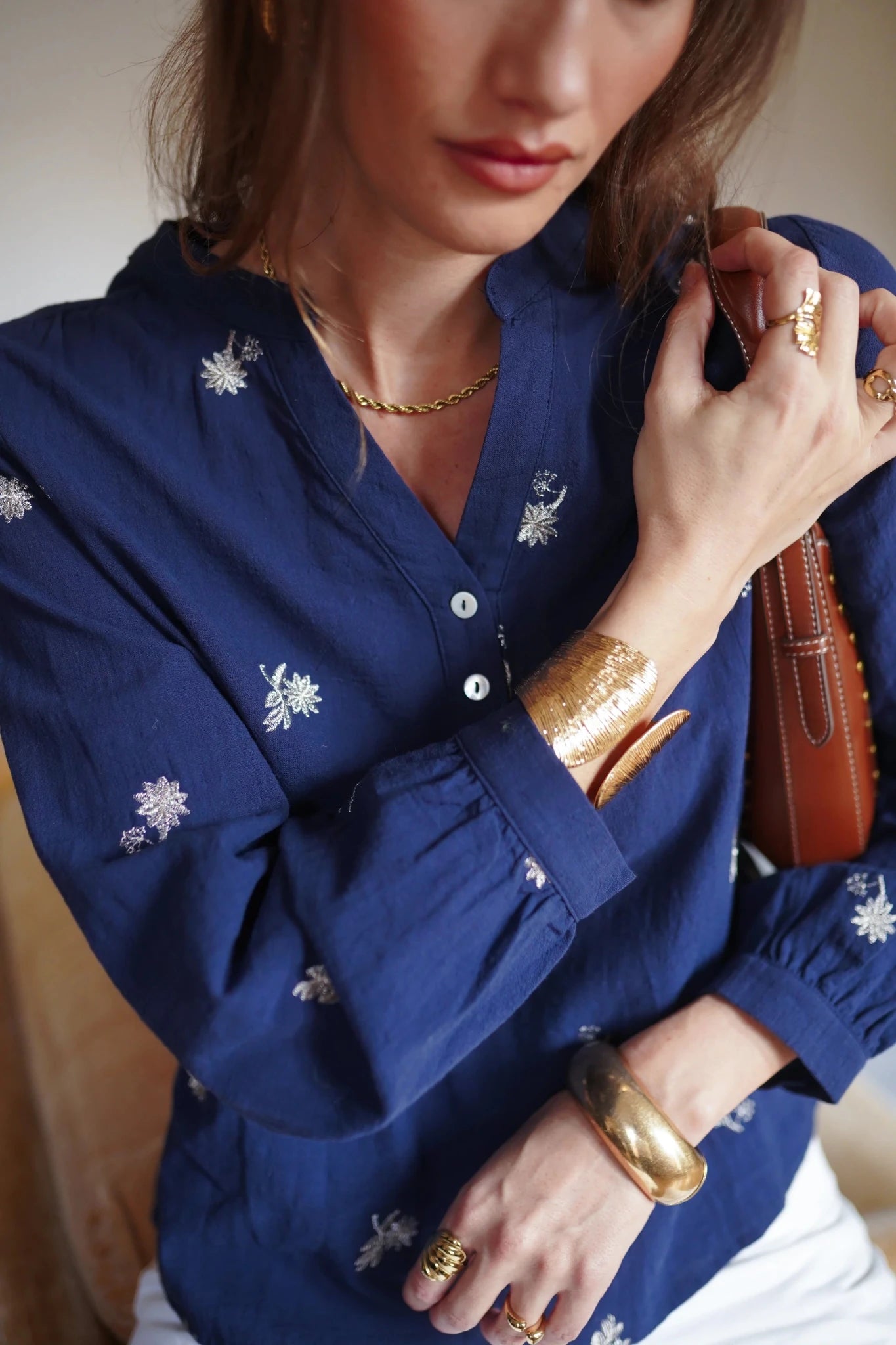 In April 1986In April 1986 Zema Embroidered Blouse NavyTopsNavy - Blue Water Clothing