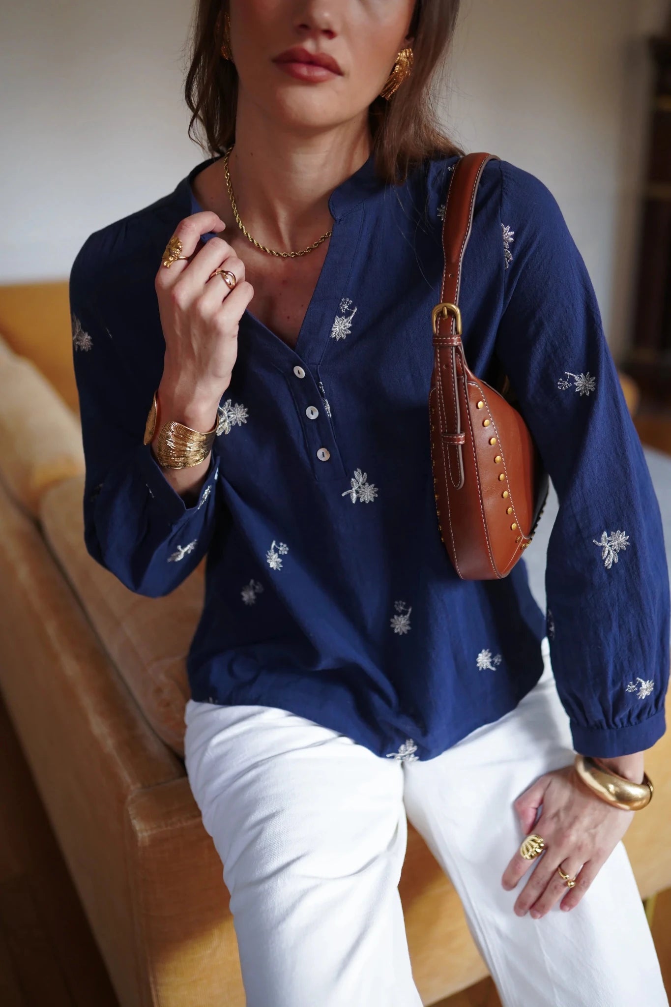 In April 1986In April 1986 Zema Embroidered Blouse NavyTopsNavy - Blue Water Clothing