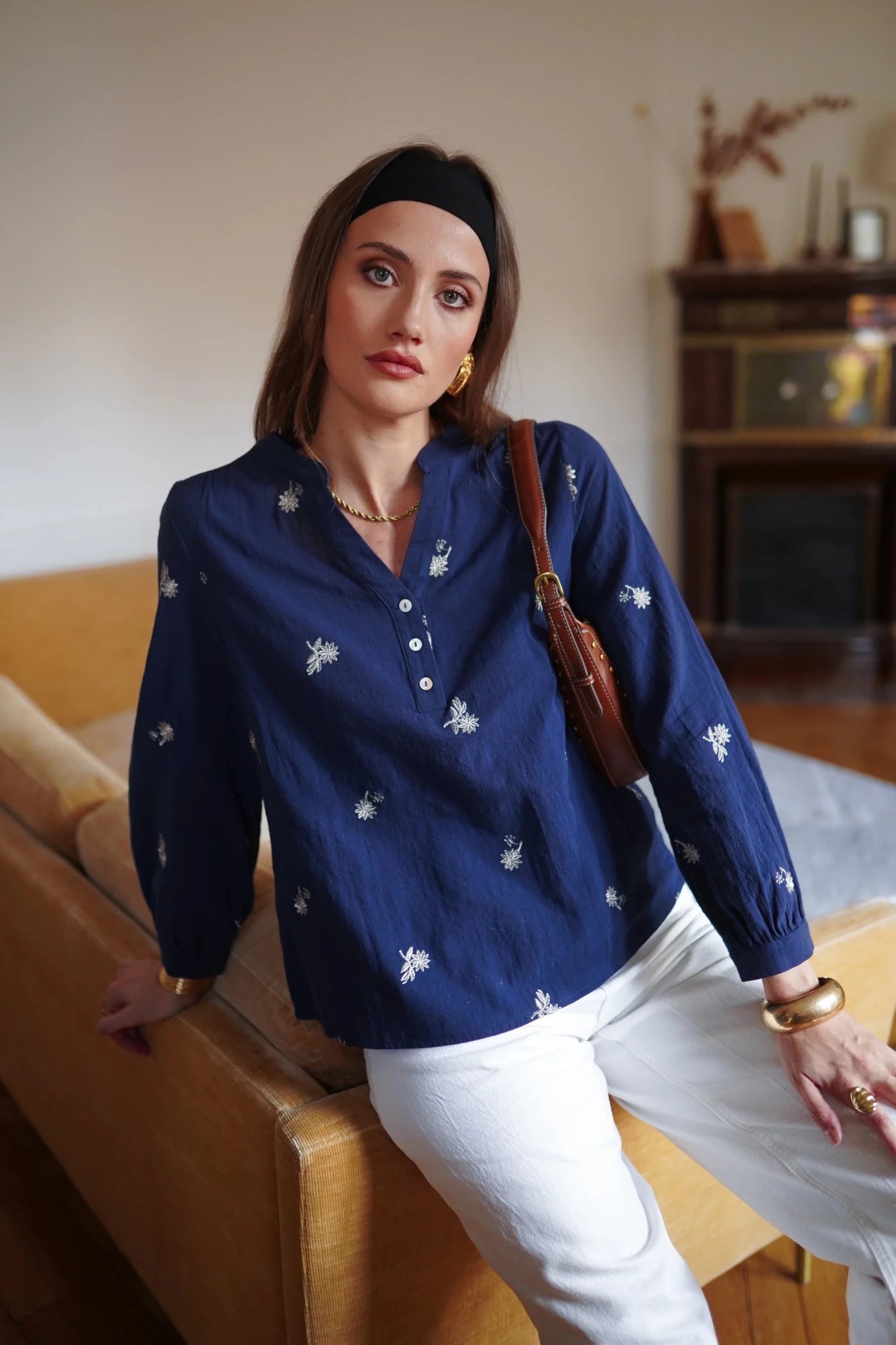 In April 1986In April 1986 Zema Embroidered Blouse NavyTopsNavy - Blue Water Clothing