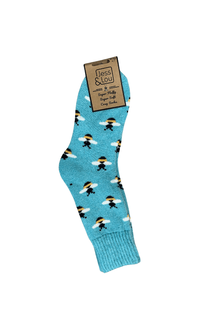 Jess & Lou Busy Bee Ribbed Socks - Blue Water Clothing