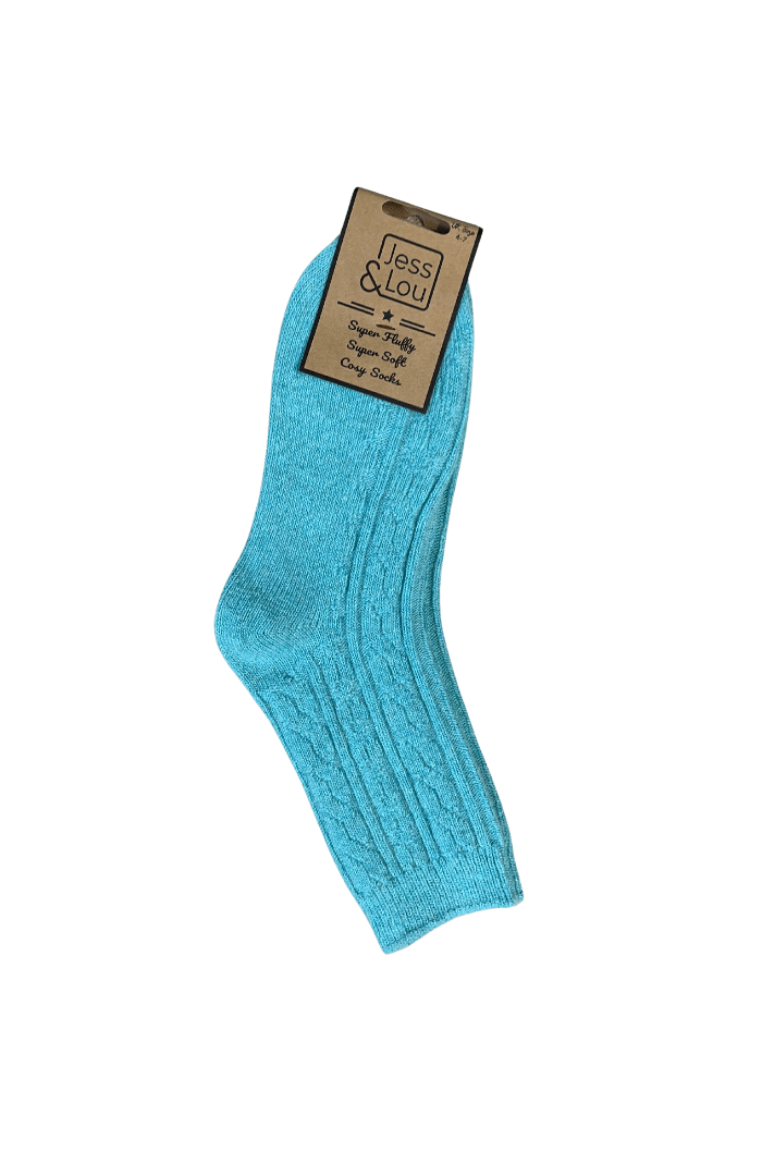Jess & Lou Chunky Cable Ribbed Socks - Blue Water Clothing