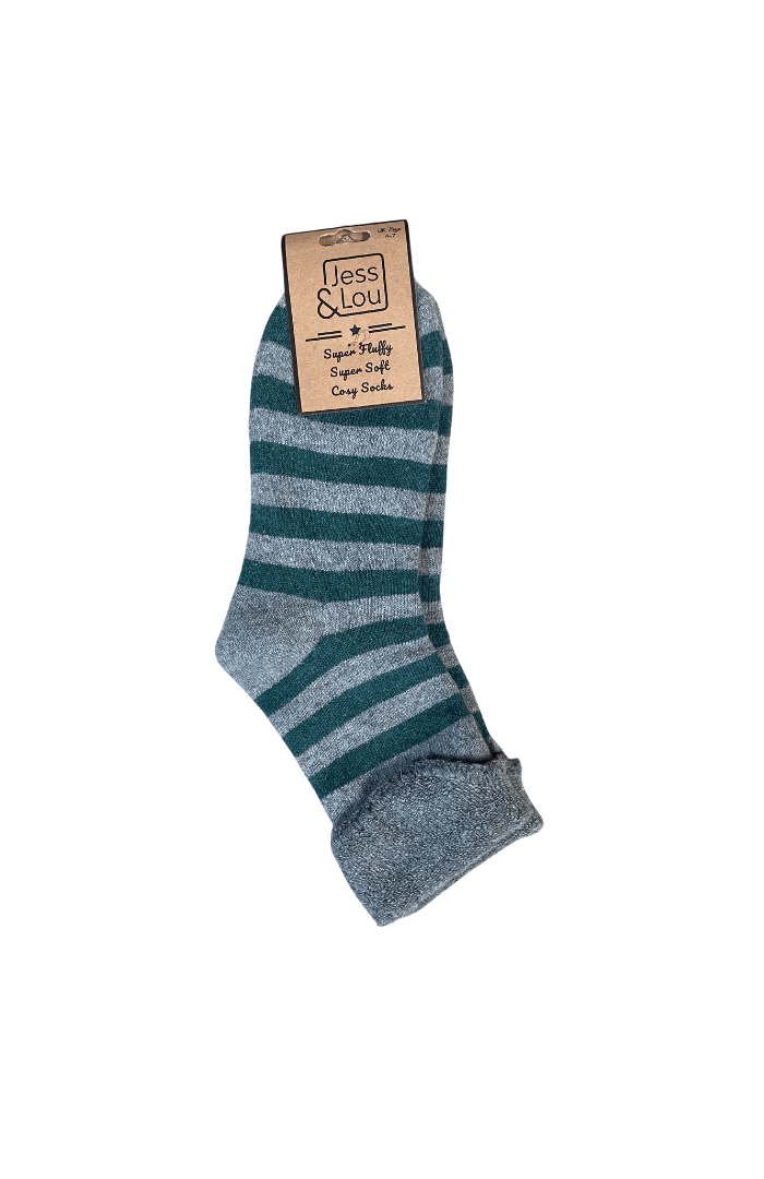 Jess & Lou Cosy Fluffy Cuffed Socks Stripes - Blue Water Clothing