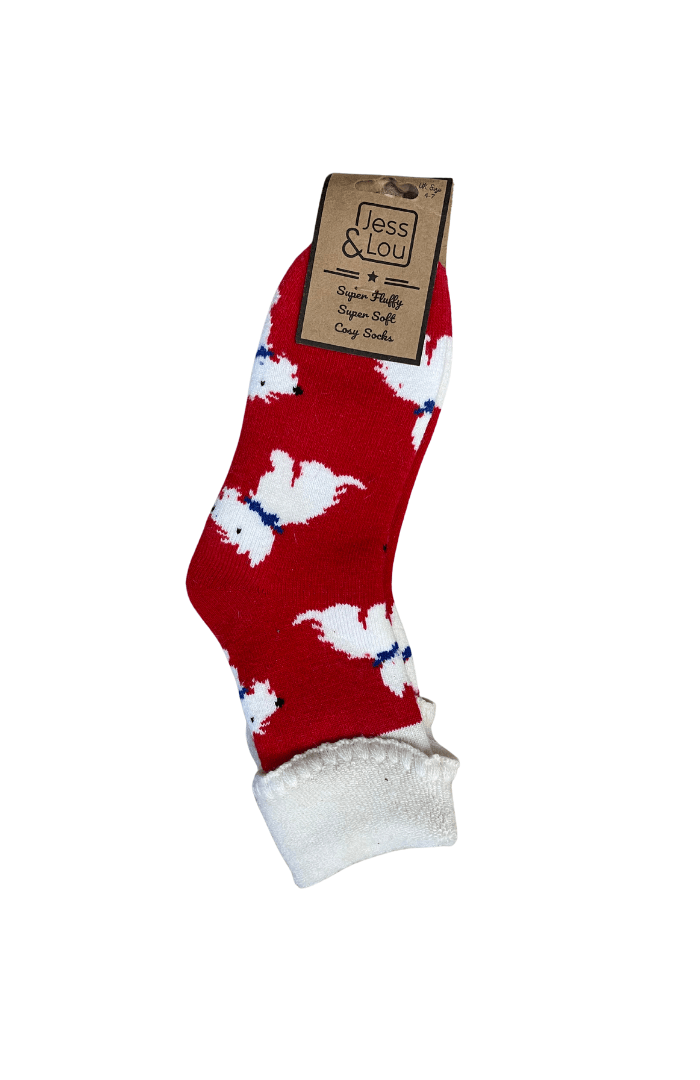 Jess & Lou Walking Westie Super Cosy Cuff Socks - Blue Water Clothing