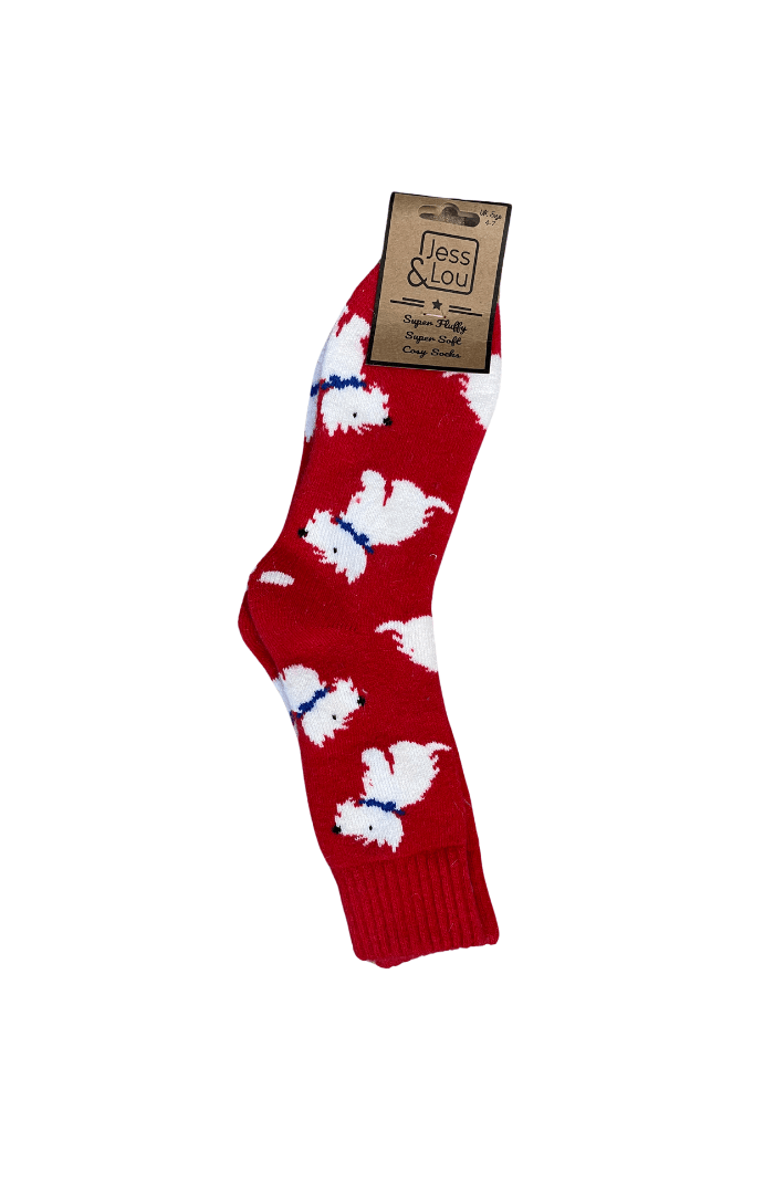 Jess & Lou Wonderful Westie's Ribbed Socks - Blue Water Clothing