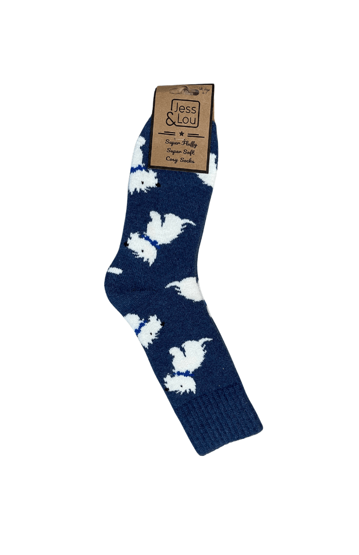Jess & Lou Wonderful Westie's Ribbed Socks - Blue Water Clothing