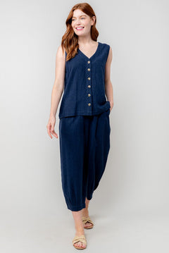 Lily & MeLily & Me Sail Trouser Plain LinenClothingNavy - Blue Water Clothing
