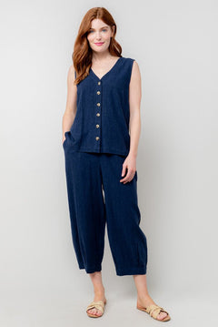 Lily & MeLily & Me Sail Trouser Plain LinenClothingNavy - Blue Water Clothing