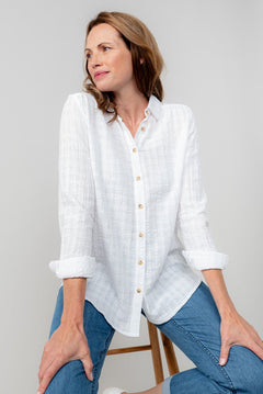 Lily & MeLily & Me Savannah Textured Seersucker ShirtClothingWhite - Blue Water Clothing