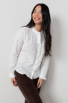Lily & MeLily And Me Rachel Frill Blouse Embroidered WhiteTopsWhite - Blue Water Clothing