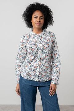 Lily & MeLily And Me Rachel Frill Blouse Feather Ditsy EcruTopsEcru - Blue Water Clothing