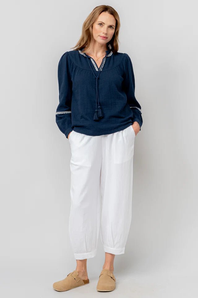 Lily & MeLily & Me Sail Trouser Plain LinenBottomsWhite - Blue Water Clothing