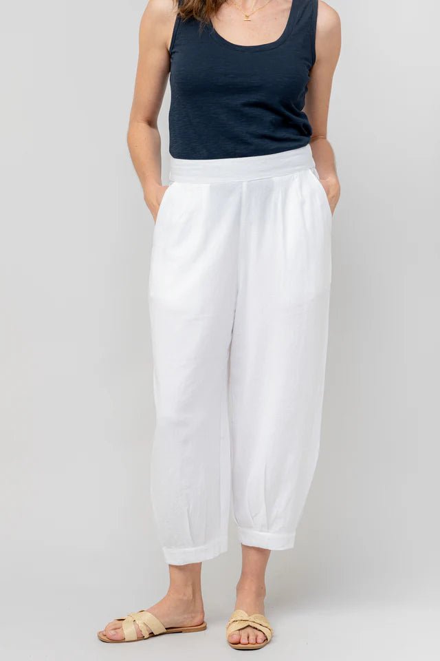 Lily & MeLily & Me Sail Trouser Plain LinenBottomsWhite - Blue Water Clothing
