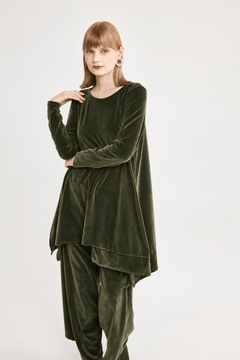 Luukaa Clara Knitted Velvet BlouseKhaki - Blue Water Clothing