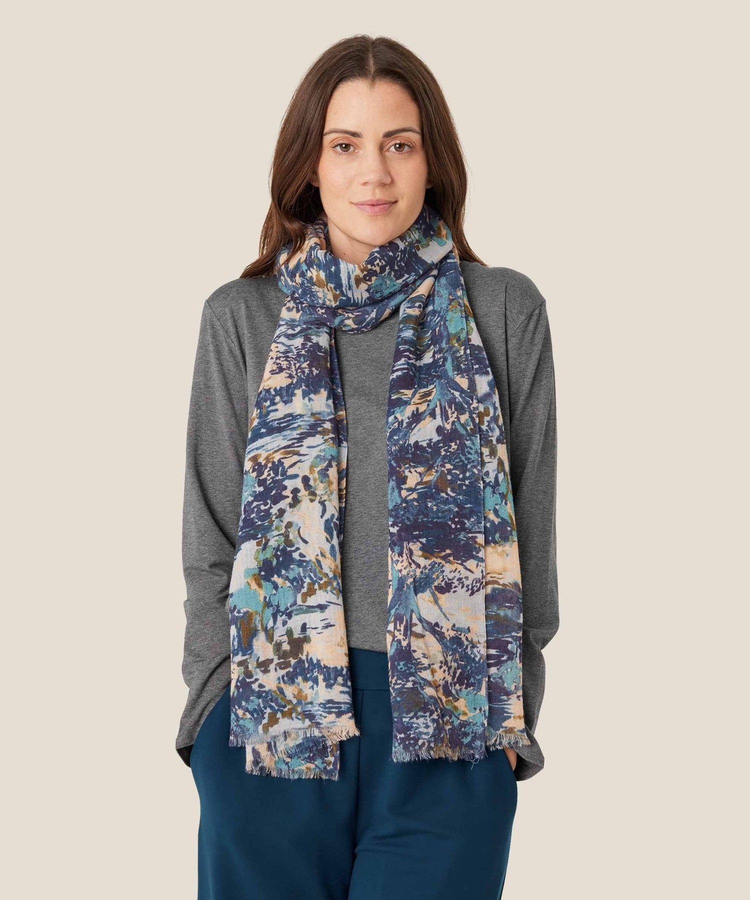 Masai Assana Printed Wool Scarf - Blue Water Clothing
