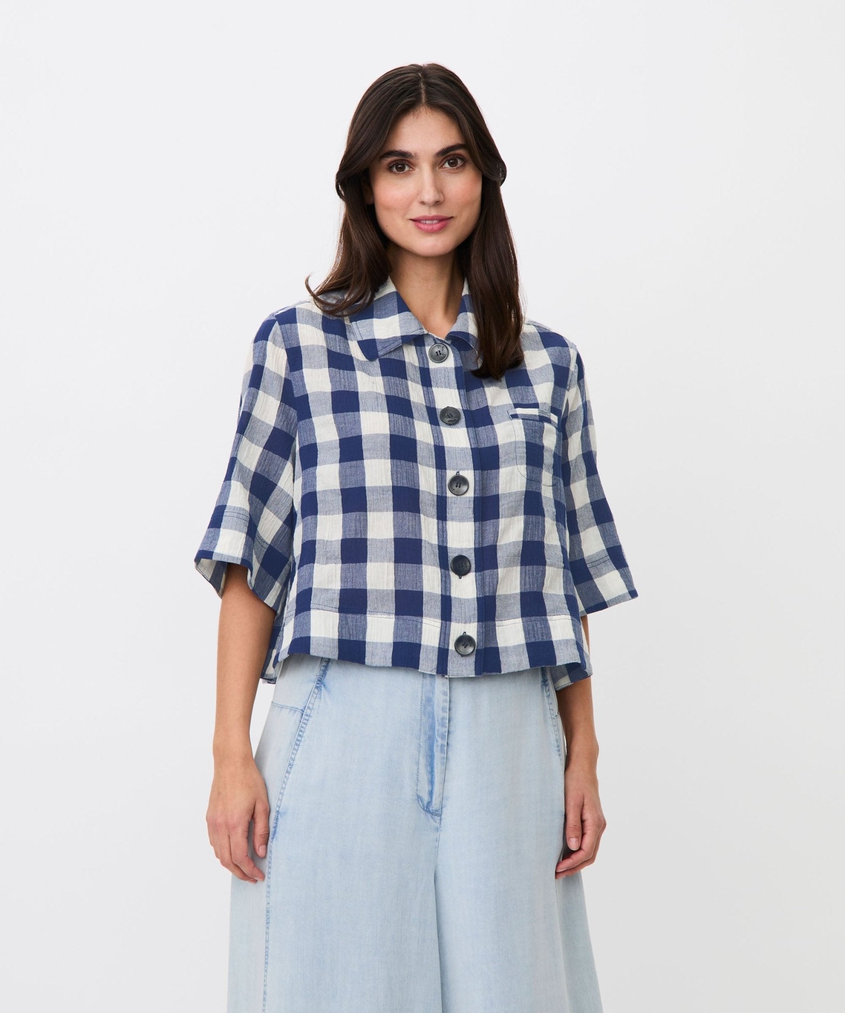 新品 willfully gingham check cleric shirt Gingham Clergy Shirt from Donegal, delivered worldwide