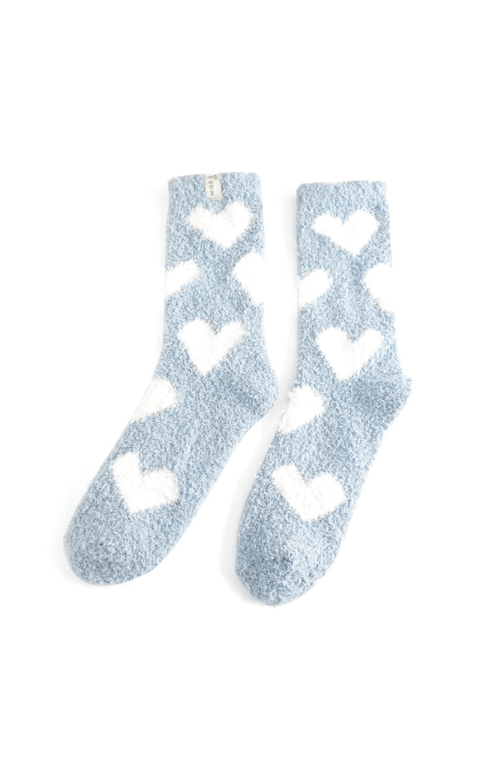 Miss Sparrow Fluffy Hearts Socks New - Blue Water Clothing