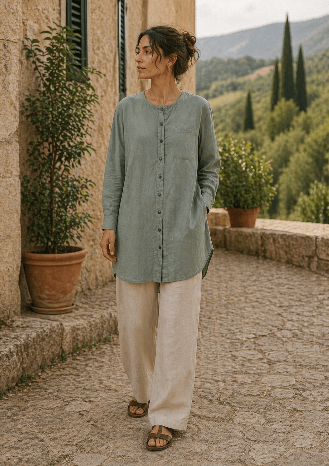 ModulaModula Long Wide Linen ShirtTopsAlloro - Blue Water Clothing