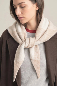 MSH Check Triangle Heavyweight Scarf in Cream - Blue Water Clothing
