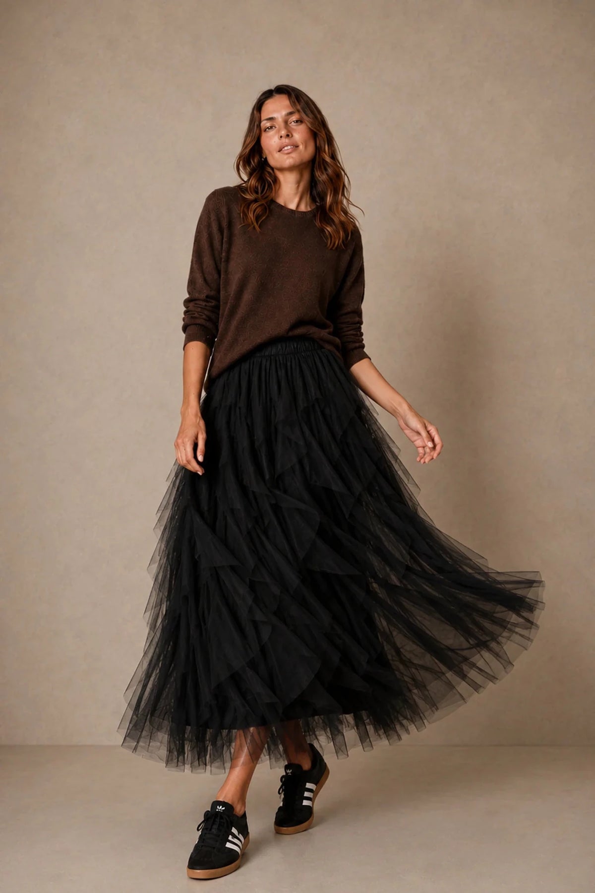 MSH Leopard Print Layered Tulle Maxi SkirtBlack - Blue Water Clothing