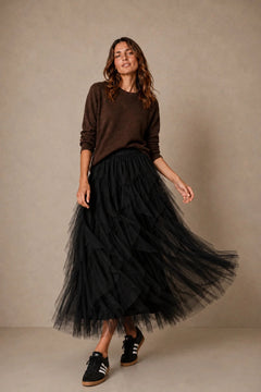 MSH Leopard Print Layered Tulle Maxi SkirtBlack - Blue Water Clothing