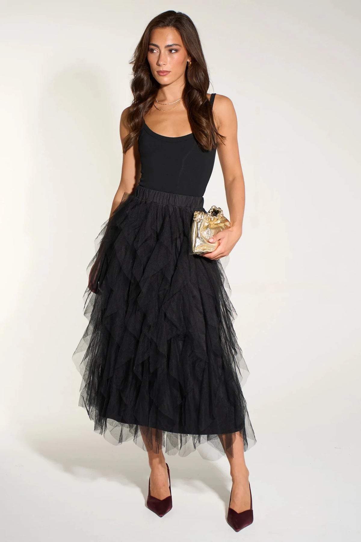 MSH Leopard Print Layered Tulle Maxi SkirtBlack - Blue Water Clothing